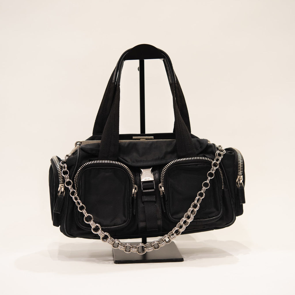 PRADA Chain Nylon Frame Handbag