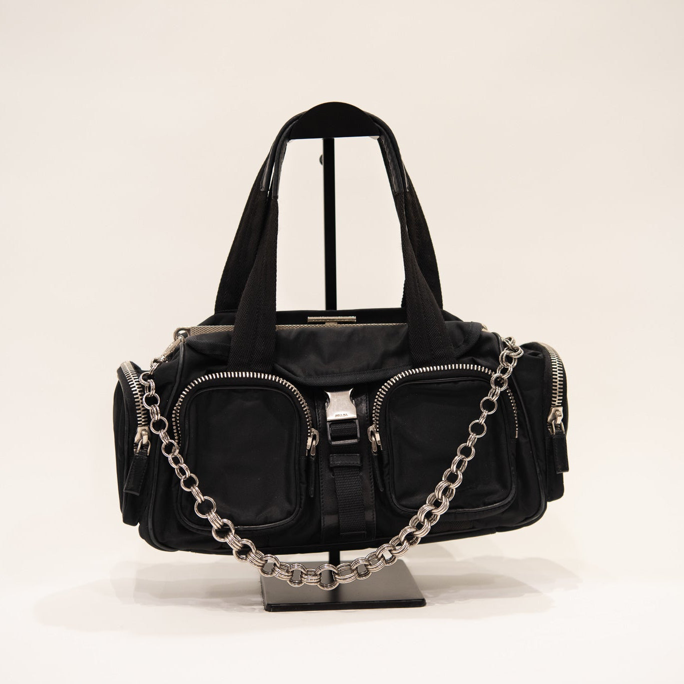 PRADA Chain Nylon Frame Handbag