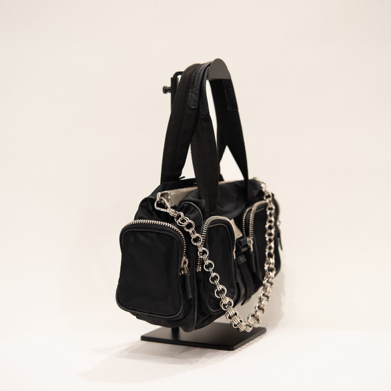 PRADA Chain Nylon Frame Handbag
