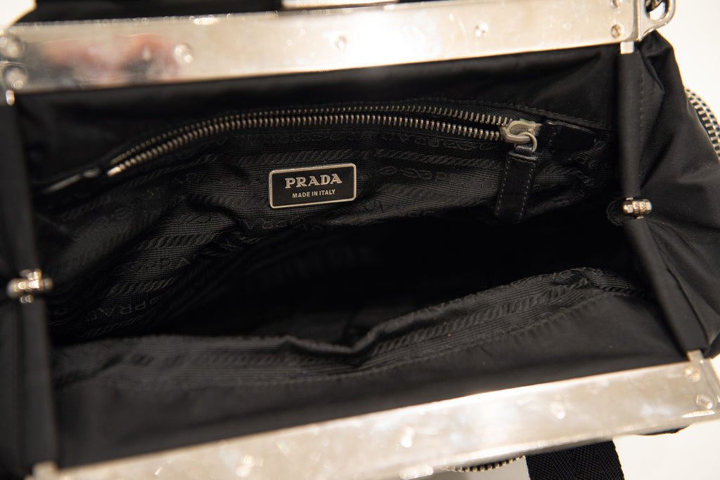 PRADA Chain Nylon Frame Handbag