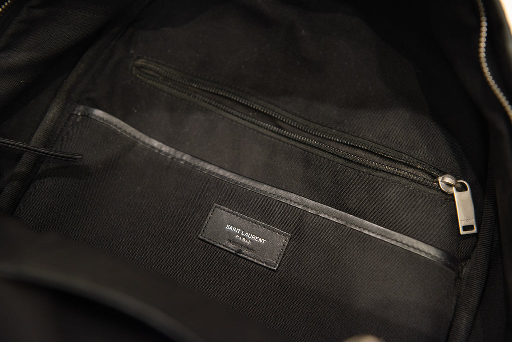 SAINT LAURENT Croc Embossed Leather Backpack