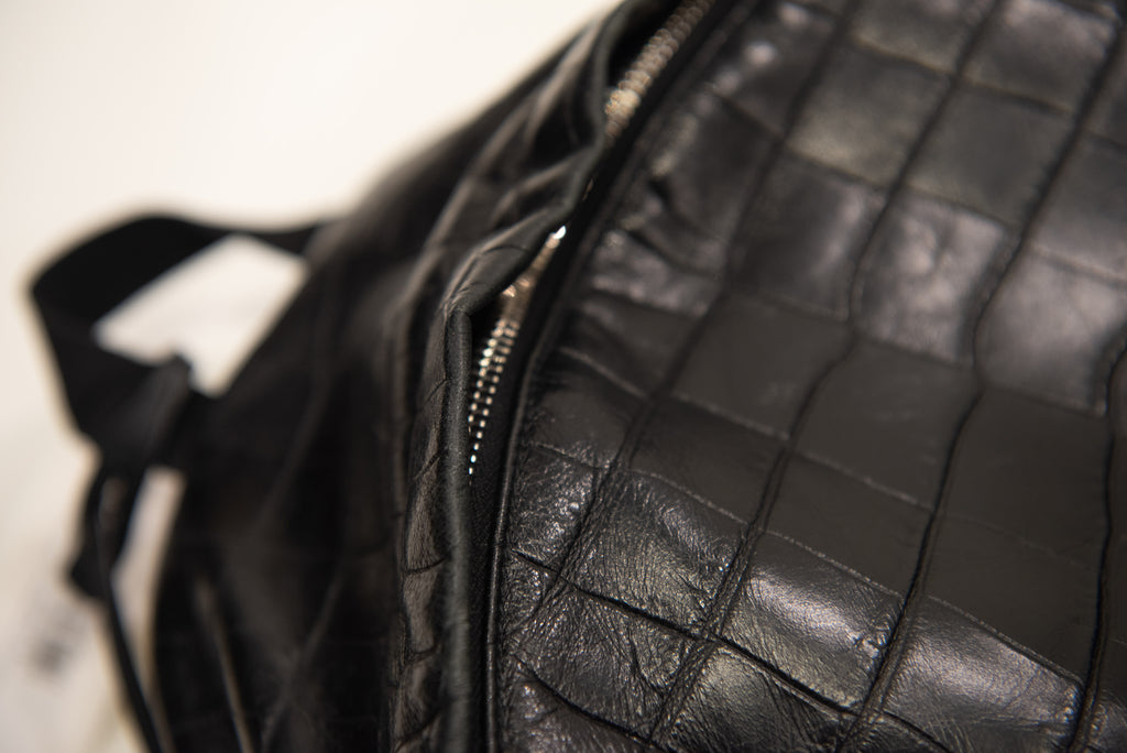 SAINT LAURENT Croc Embossed Leather Backpack