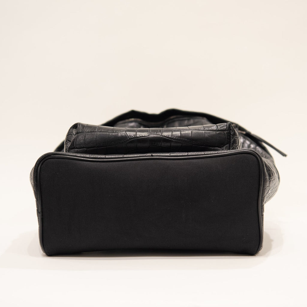 SAINT LAURENT Croc Embossed Leather Backpack