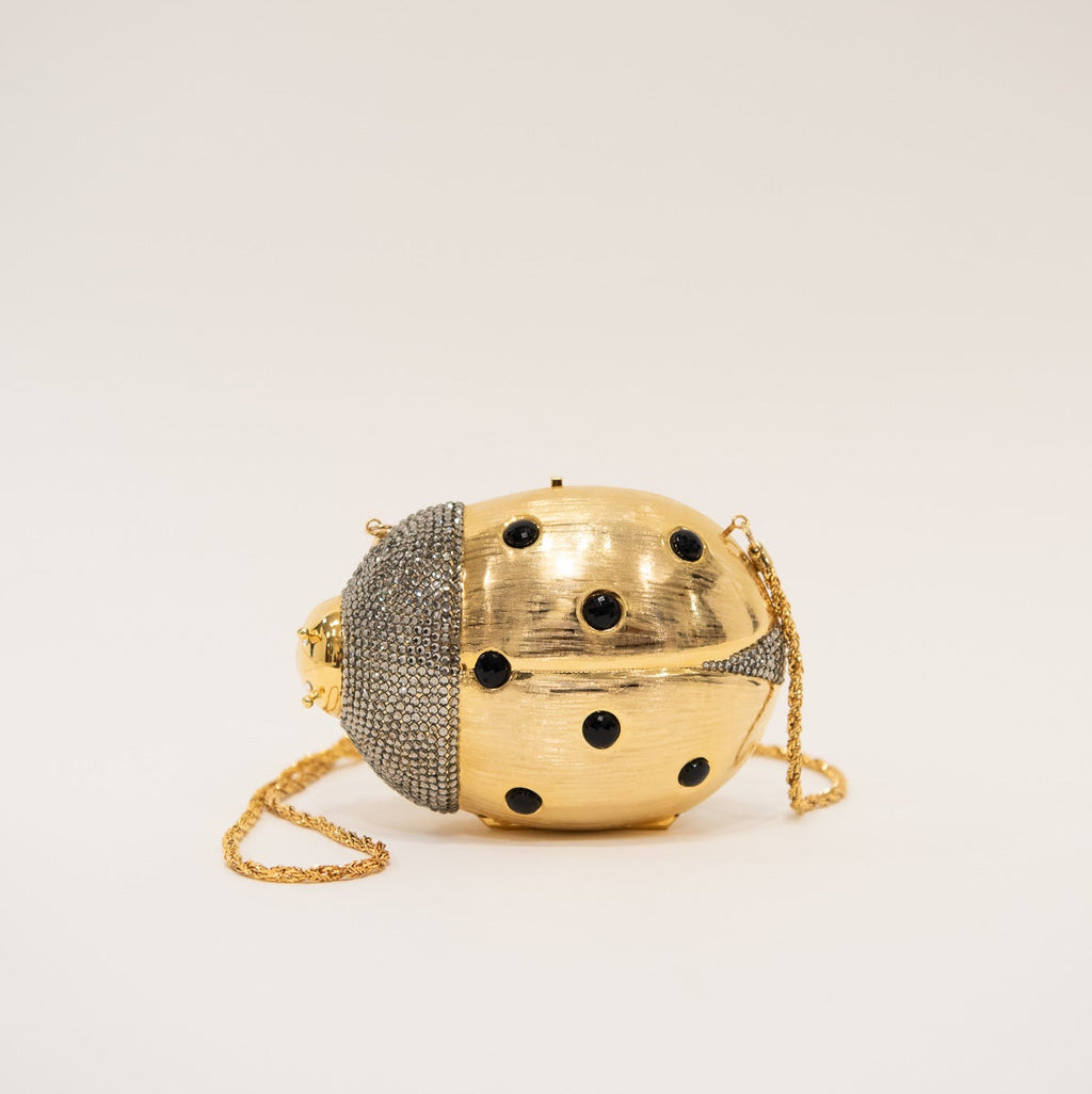 Vintage Rhinestone Ladybug Hardshell Clutch