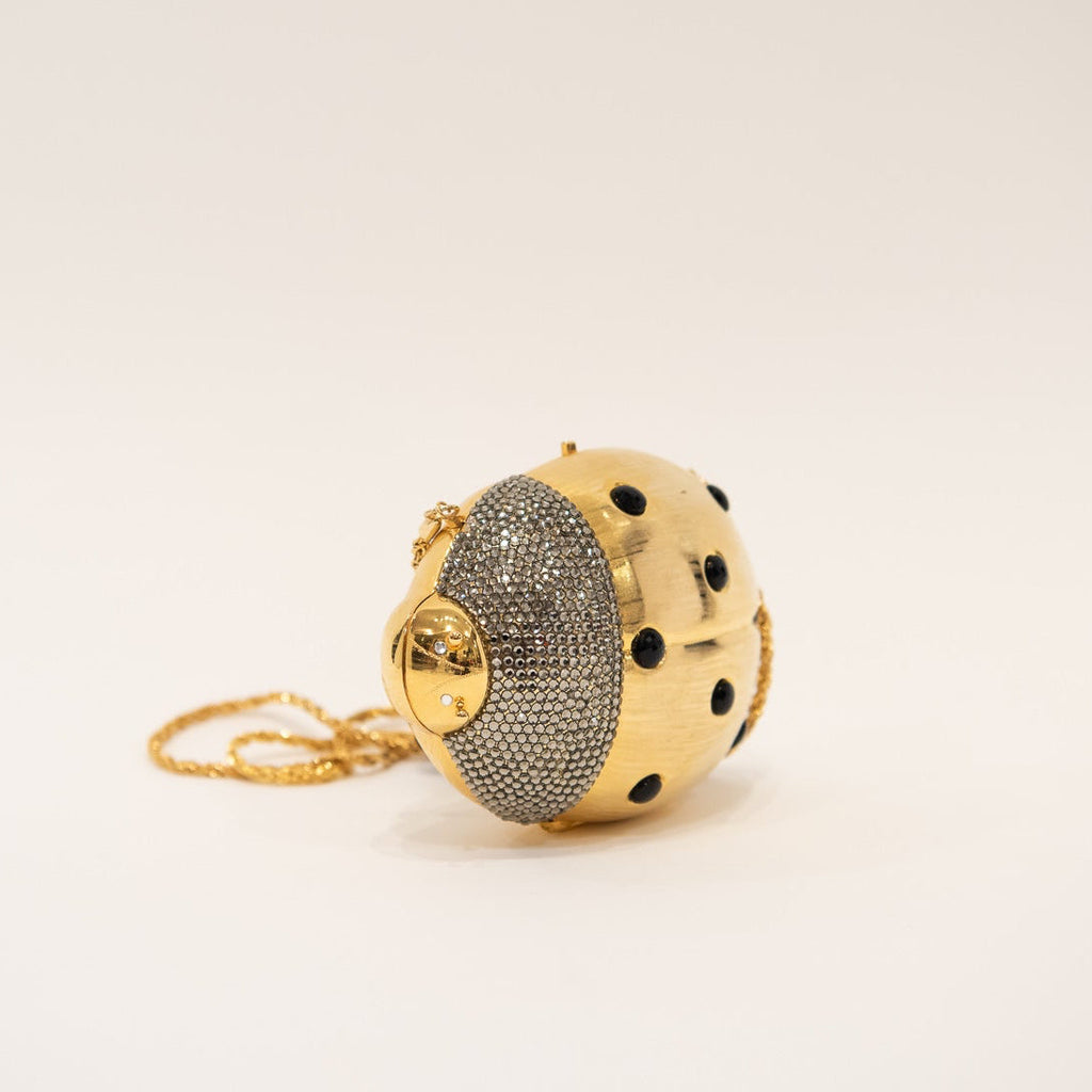 Vintage Rhinestone Ladybug Hardshell Clutch