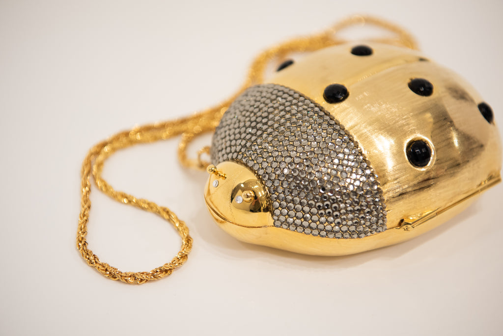 Vintage Rhinestone Ladybug Hardshell Clutch